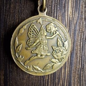 Flower Fairy & Celtic Knot Brass 2 Sided Pendant Necklace W/ Glitter Adjustable